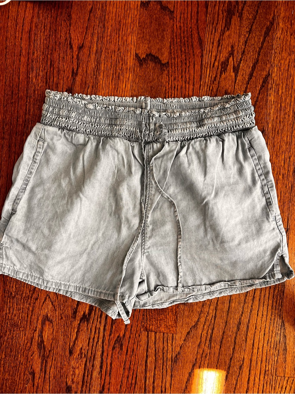 SO High-Waist Smocked Drawstring Shorts in Light Blue